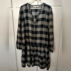 LOFT Black White Plaid Tiered Dress Button Front plus size 18